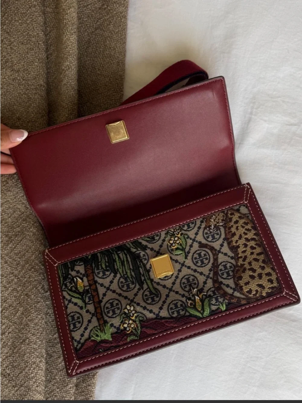 Tory Burch (limited edition)  T monogram Burgundy Embroidered Shoulder Bag